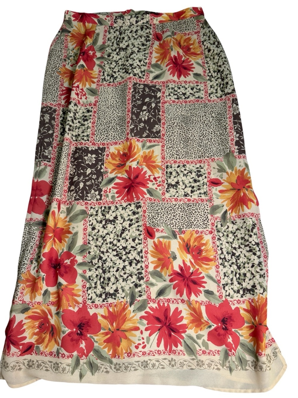 Emma James Patchwork Floral Maxi Skirt - Red, Yellow & Green